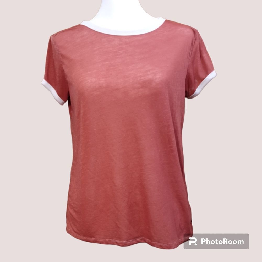 American Eagle Sheer Crew Neck Muted Red Rust Soft Baby Tee Sz S